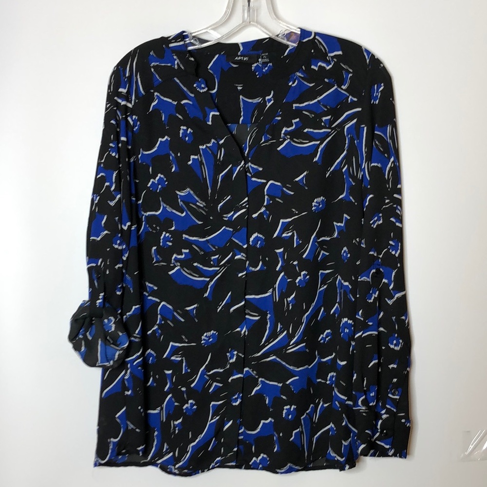 Apt 9 Womens Top Blouse Button Down Front Long Sleeves L Large Petite